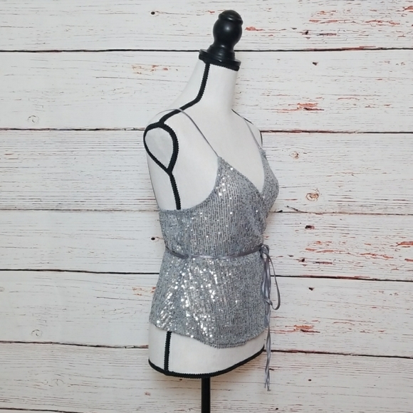 ZARA // silver sequin wrap top - Picture 6 of 8